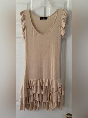 213 Ruffled Tank Dress in Light Beige